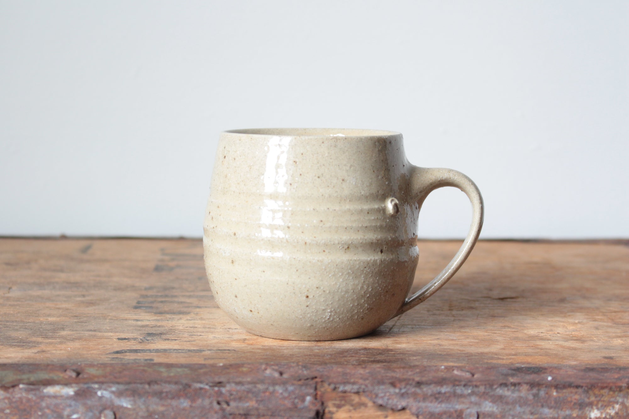 “Inscribed” Rustic Speckled Mug in Glossy Sand (please see description)