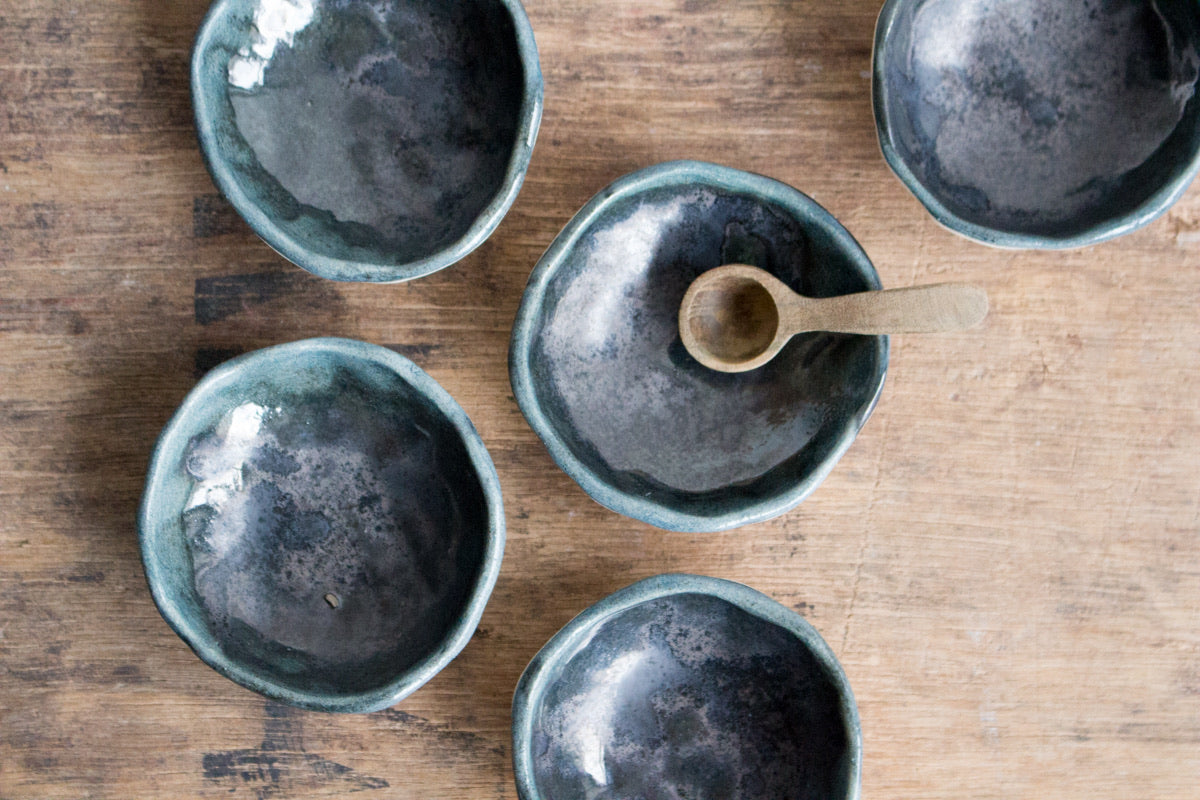 Black Salt or Pepper Pot with Wooden Spoon