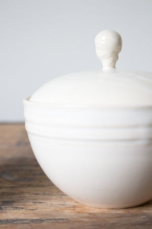 Slightly Flawed Sugar Pot with Lid and Spoon (Wobbly Lid): Wheel-Thrown Ceramics